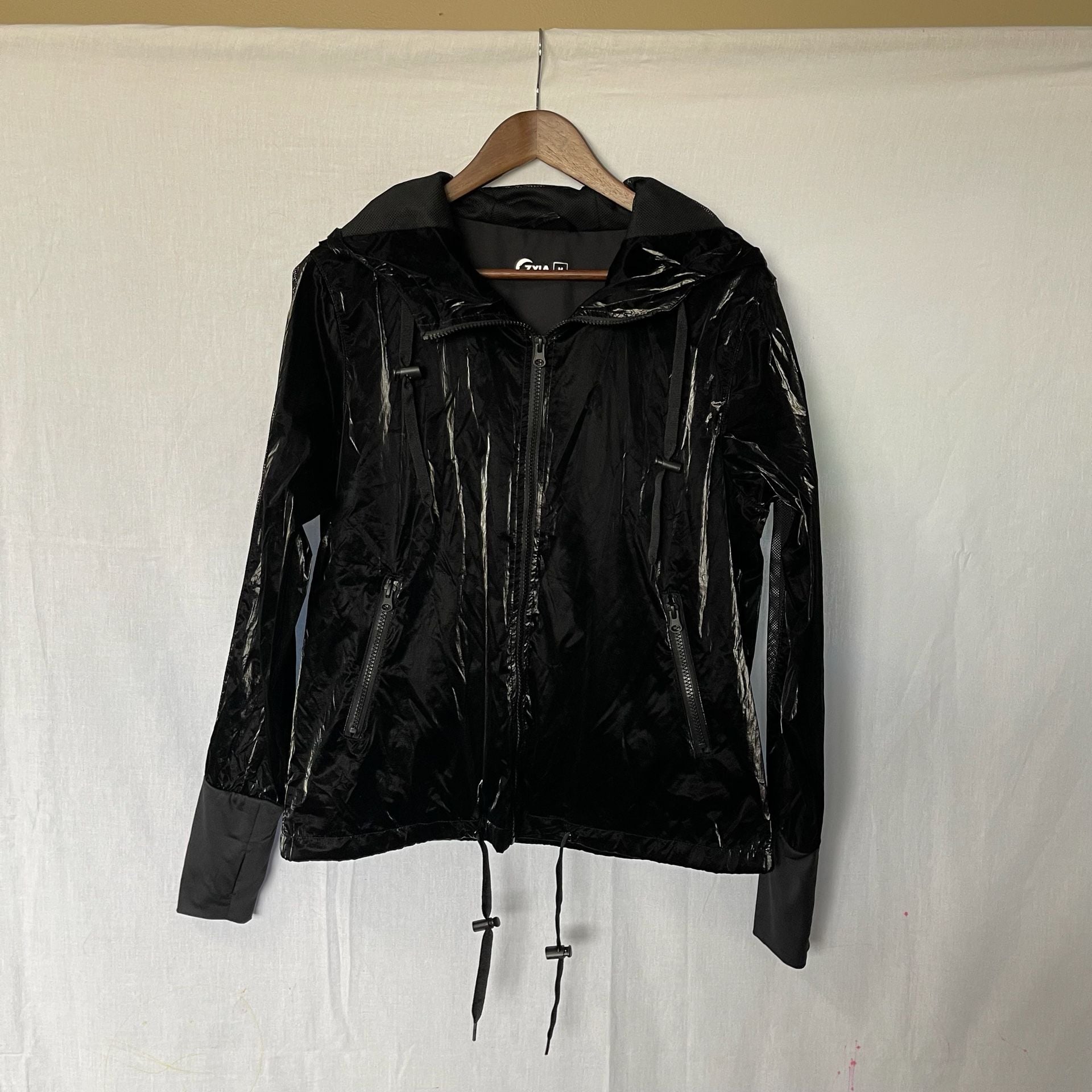 Zyia Black Gloss Light Weight Hooded Jacket
